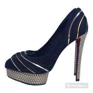 Sergio Zelcer Suede Platform Metallic High Heeled Pump